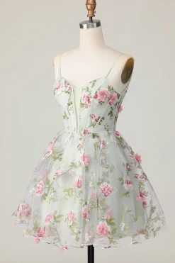 Sálvia Flores Linha-A Espartilho Curto/Mini Vestidos Cocktail