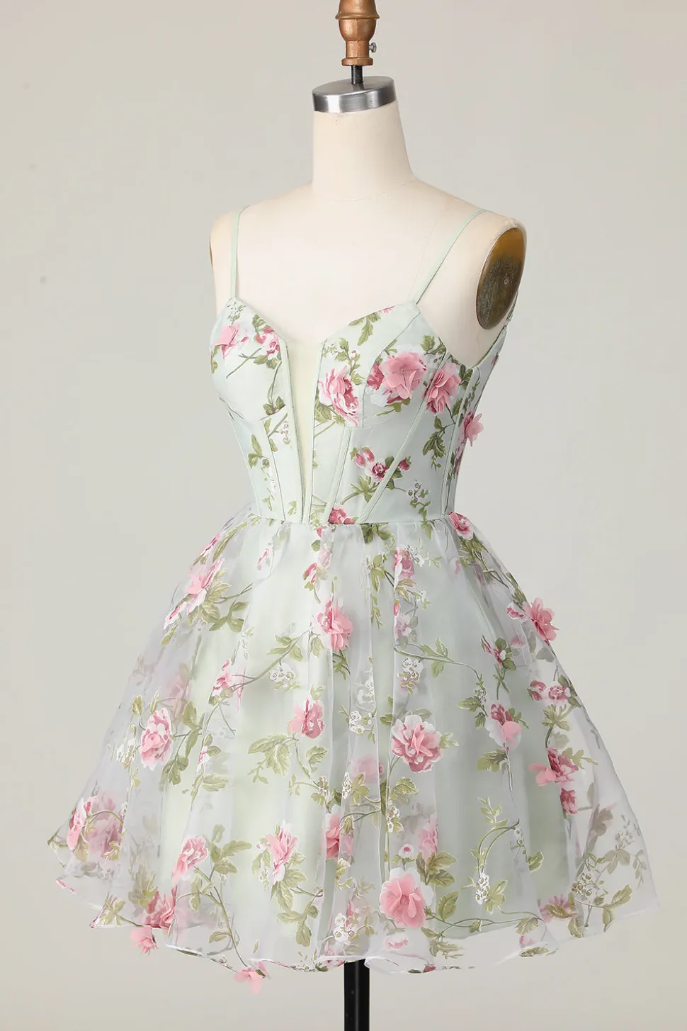 Sálvia Flores Linha-A Espartilho Curto/Mini Vestidos Cocktail