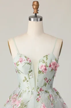 Sálvia Flores Linha-A Espartilho Curto/Mini Vestidos Cocktail