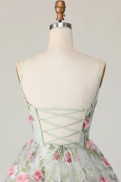 Sálvia Flores Linha-A Espartilho Curto/Mini Vestidos Cocktail