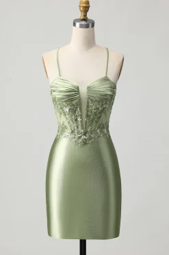 Sálvia Verde Bodycon Lantejoulas Curto/Mini Vestidos Cocktail
