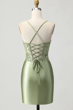 Sálvia Verde Bodycon Lantejoulas Curto/Mini Vestidos Cocktail