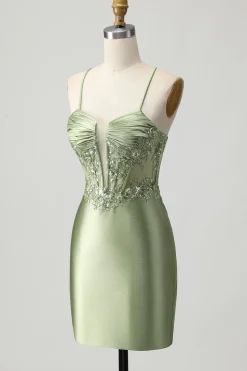 Sálvia Verde Bodycon Lantejoulas Curto/Mini Vestidos Cocktail
