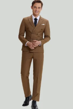 Smoking e terno slim fit masculino cáqui de 2 peças
