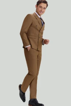 Smoking e terno slim fit masculino cáqui de 2 peças