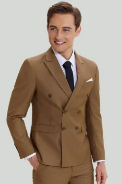 Smoking e terno slim fit masculino cáqui de 2 peças