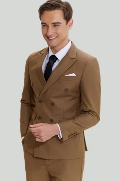 Smoking e terno slim fit masculino cáqui de 2 peças