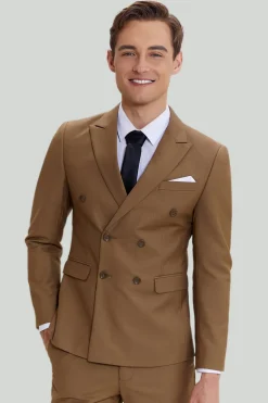 Smoking e terno slim fit masculino cáqui de 2 peças