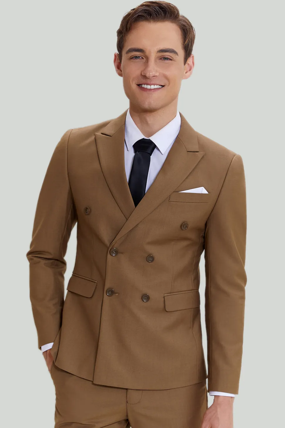 Smoking e terno slim fit masculino cáqui de 2 peças