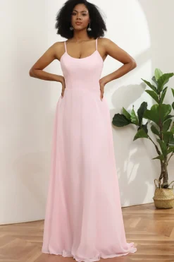 Spaghetti Alças Chiffon Rosa Dama de Honra