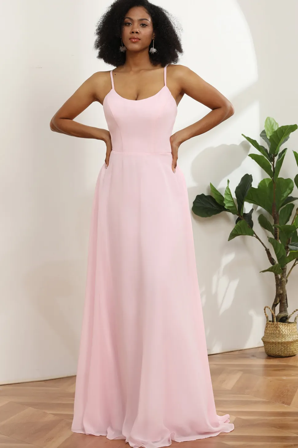 Spaghetti Alças Chiffon Rosa Dama de Honra
