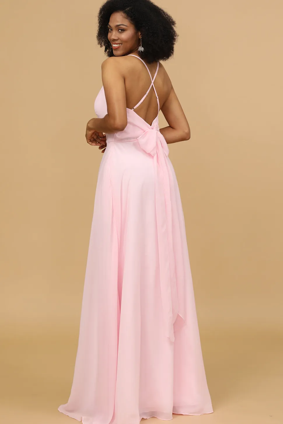 Spaghetti Alças Chiffon Rosa Dama de Honra
