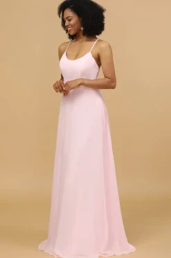 Spaghetti Alças Chiffon Rosa Dama de Honra