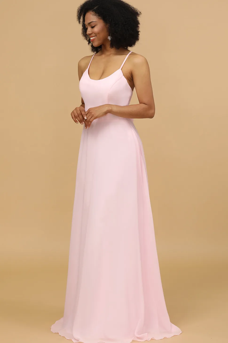 Spaghetti Alças Chiffon Rosa Dama de Honra