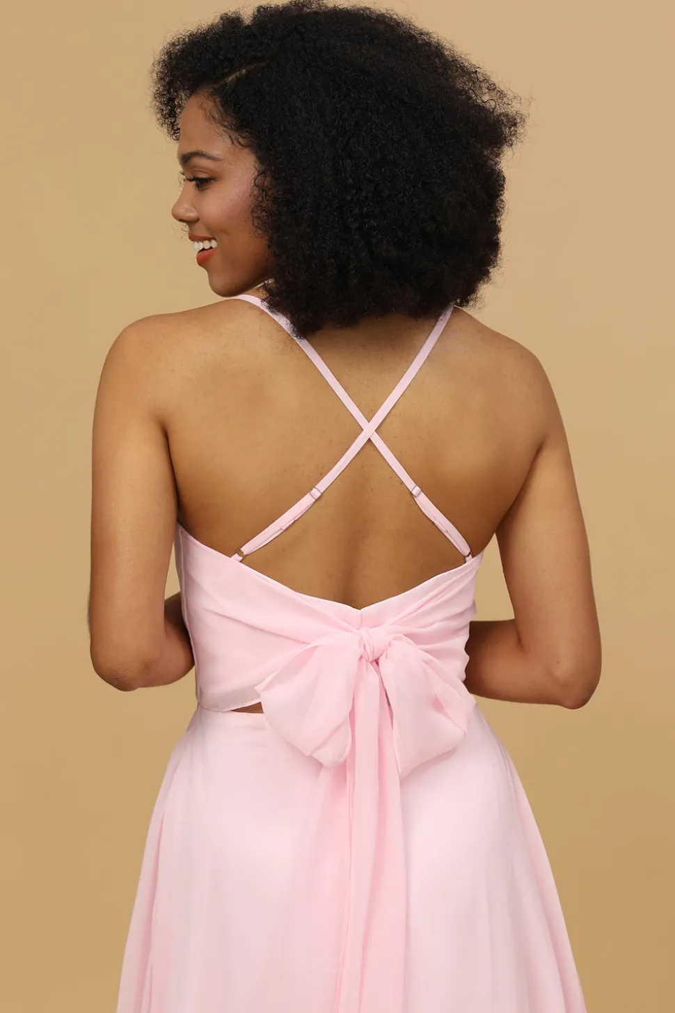 Spaghetti Alças Chiffon Rosa Dama de Honra