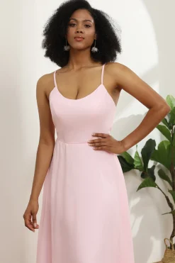 Spaghetti Alças Chiffon Rosa Dama de Honra