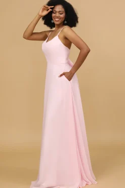 Spaghetti Alças Chiffon Rosa Dama de Honra