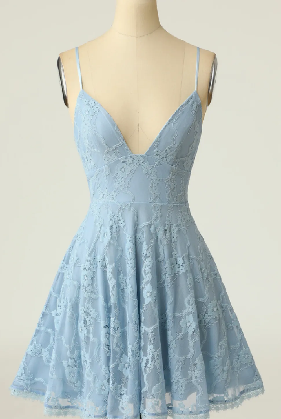 Spaghetti Alças Lace Vestido de homecoming azul
