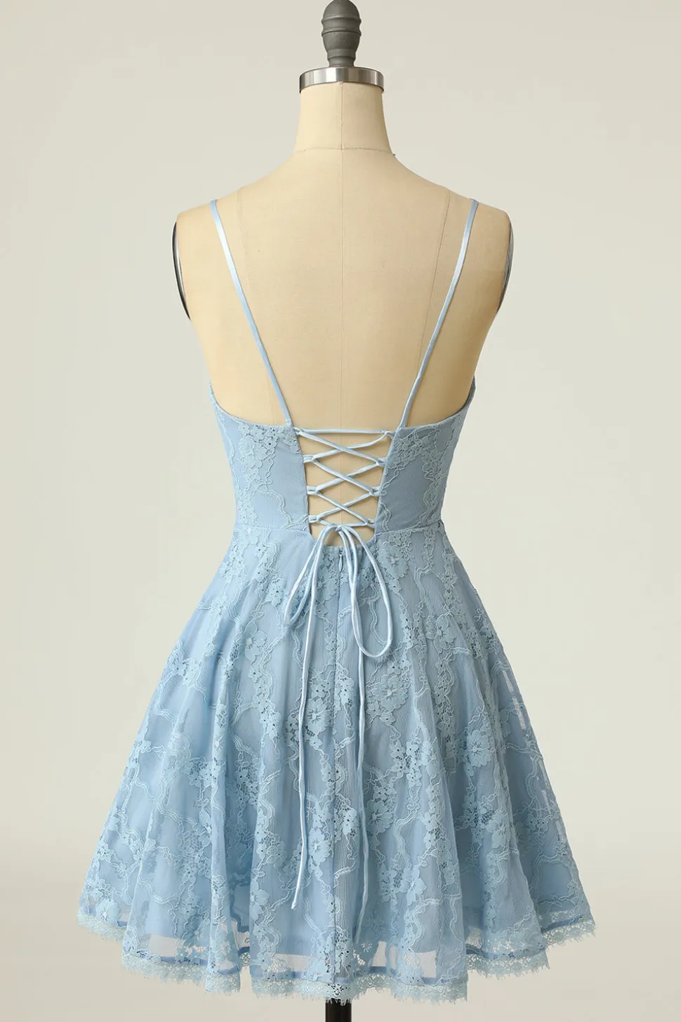 Spaghetti Alças Lace Vestido de homecoming azul
