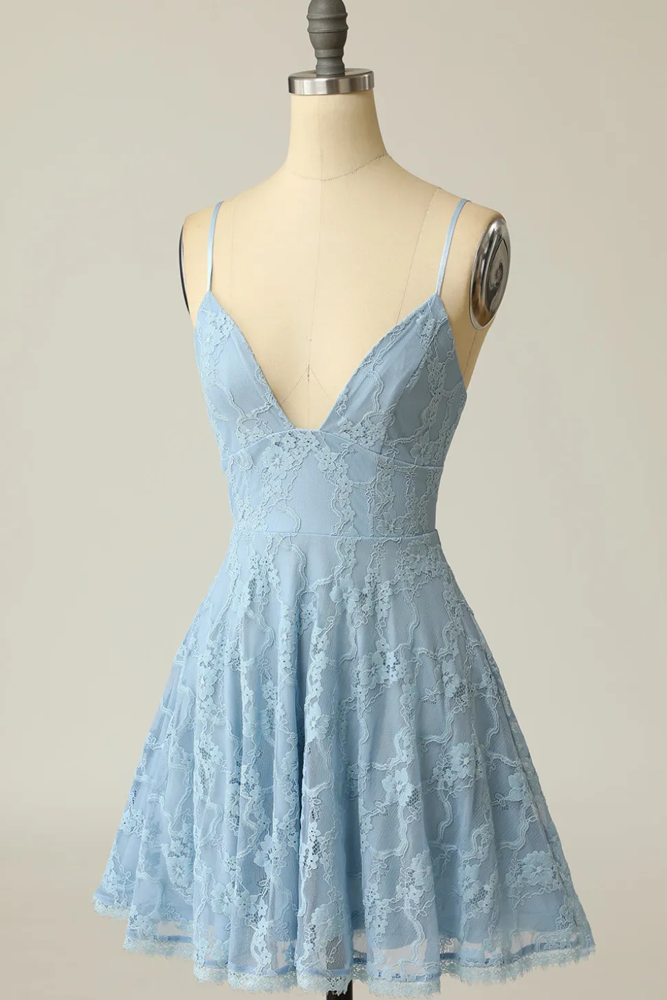Spaghetti Alças Lace Vestido de homecoming azul
