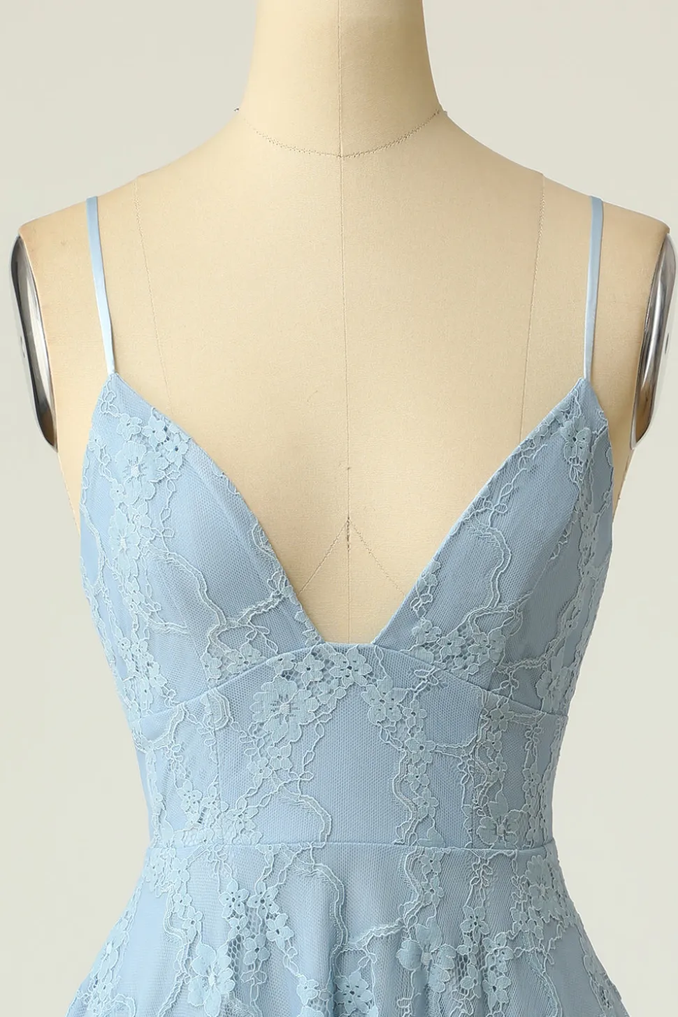 Spaghetti Alças Lace Vestido de homecoming azul