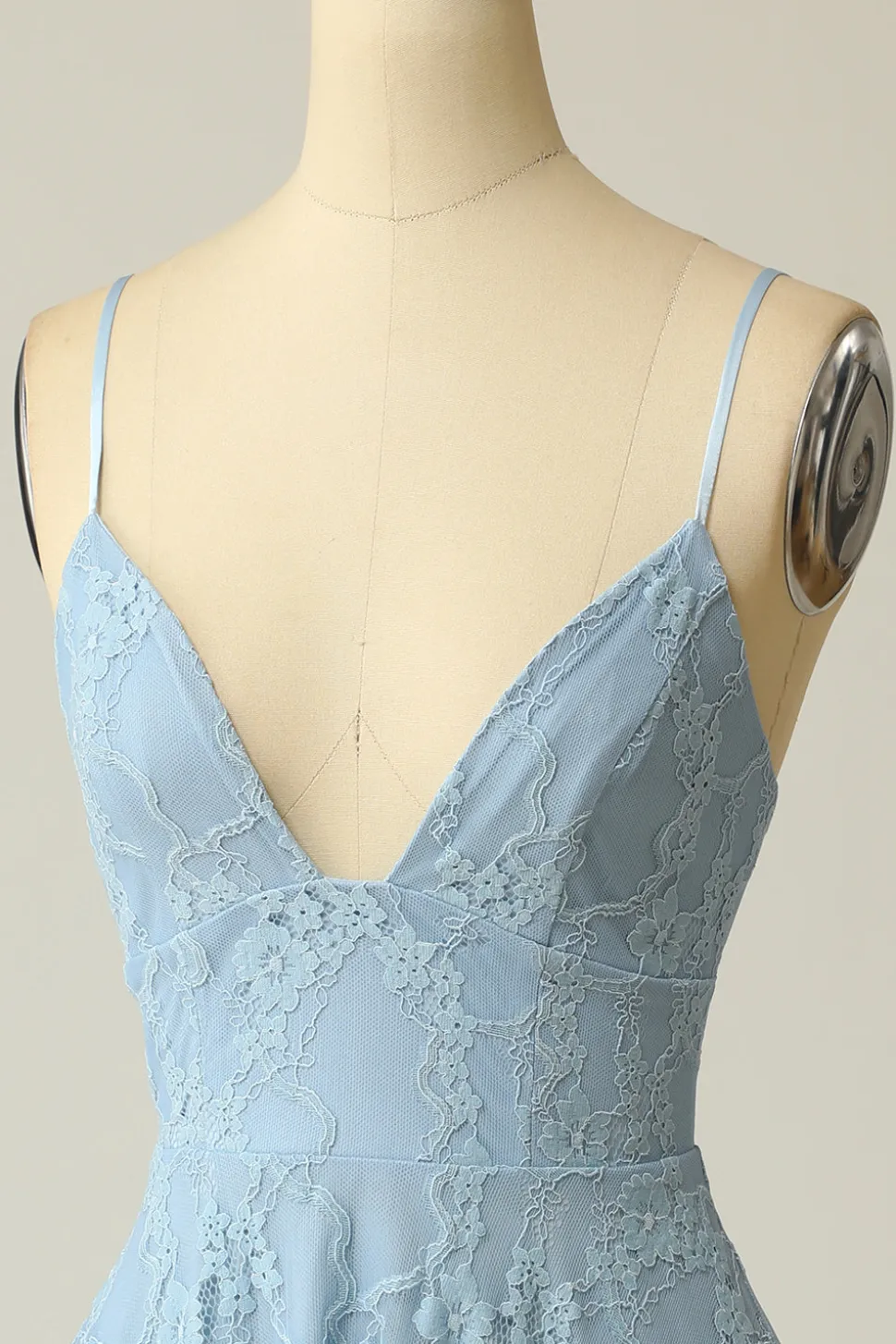 Spaghetti Alças Lace Vestido de homecoming azul