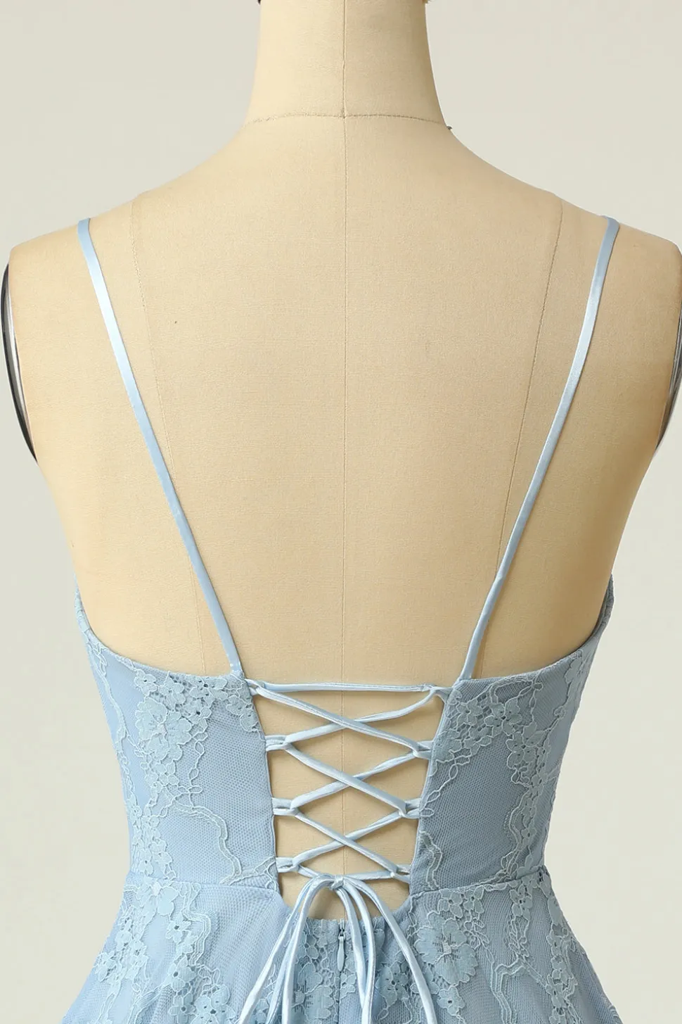 Spaghetti Alças Lace Vestido de homecoming azul