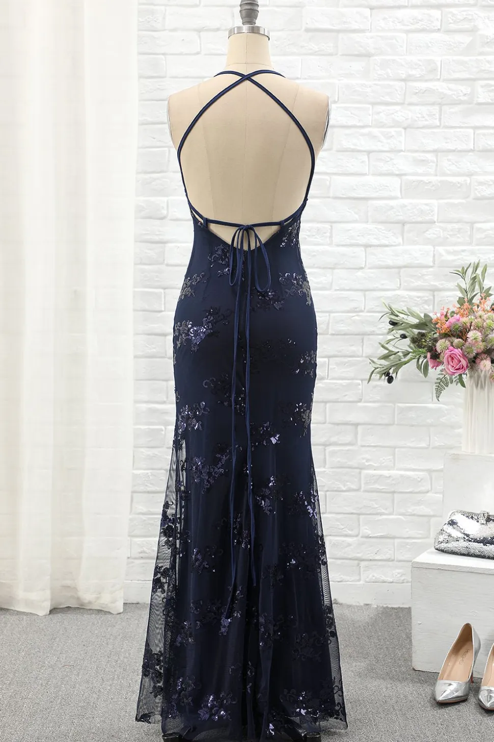 Spaghetti Alças Vestido de festa de sereia