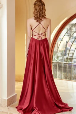 Spaghetti Borgonha alças simples vestido de baile