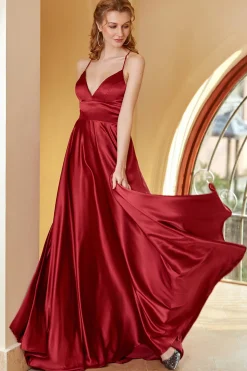 Spaghetti Borgonha alças simples vestido de baile