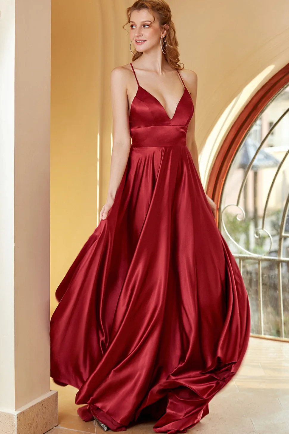 Spaghetti Borgonha alças simples vestido de baile