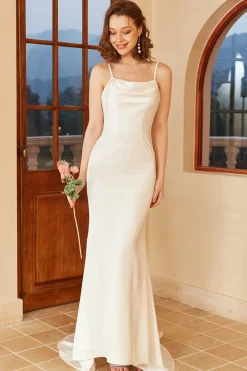 Spaghetti branco alças simples vestido de noiva