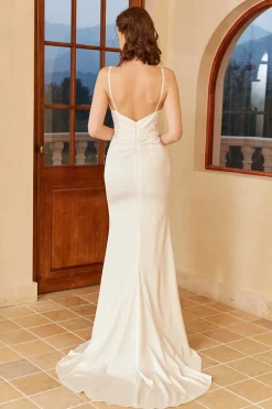 Spaghetti branco alças simples vestido de noiva