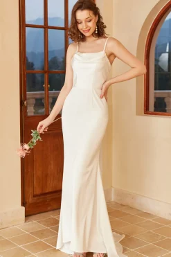Spaghetti branco alças simples vestido de noiva