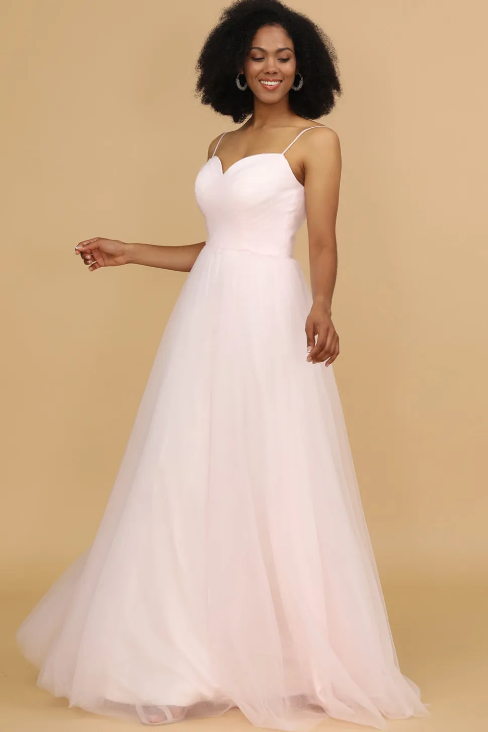 Spaghetti Cor-de-rosa tiras tulle vestido de dama de honra
