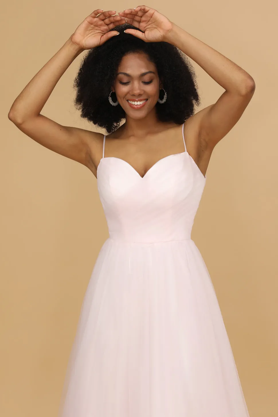 Spaghetti Cor-de-rosa tiras tulle vestido de dama de honra