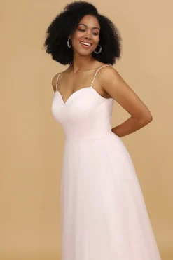 Spaghetti Cor-de-rosa tiras tulle vestido de dama de honra