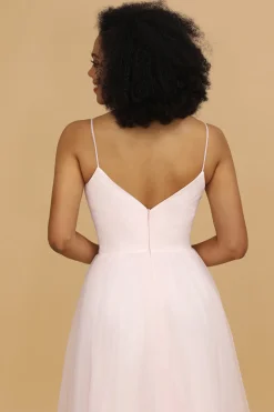 Spaghetti Cor-de-rosa tiras tulle vestido de dama de honra