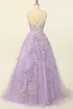Spaghetti roxo tiras vestido de baile com apliques
