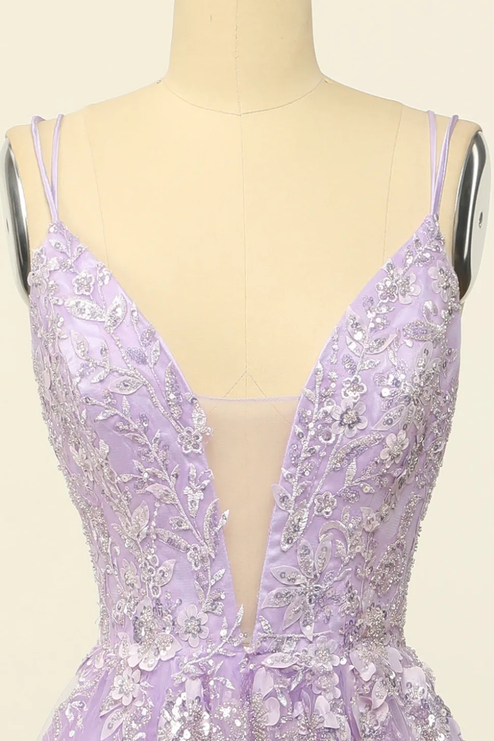 Spaghetti roxo tiras vestido de baile com apliques