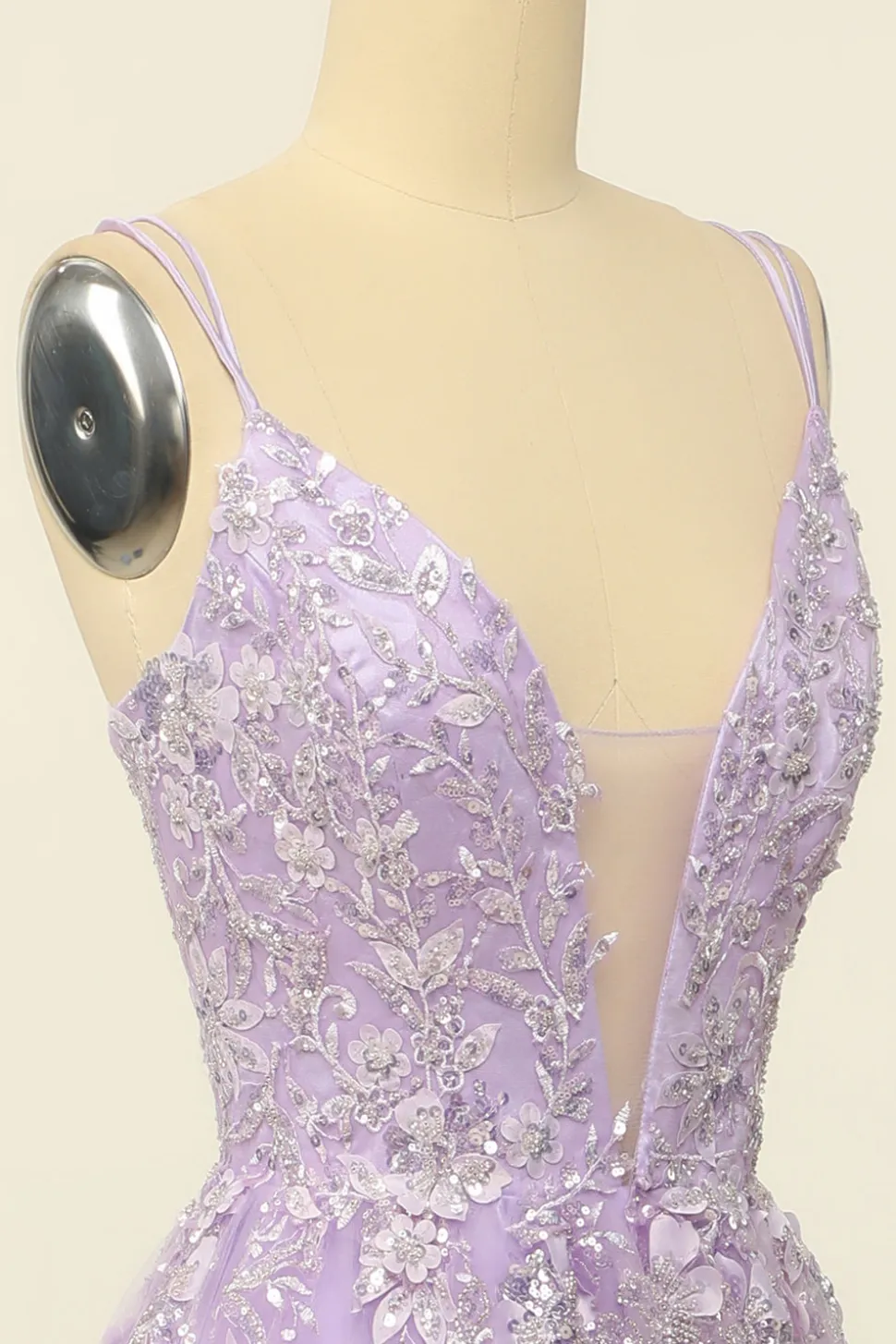 Spaghetti roxo tiras vestido de baile com apliques