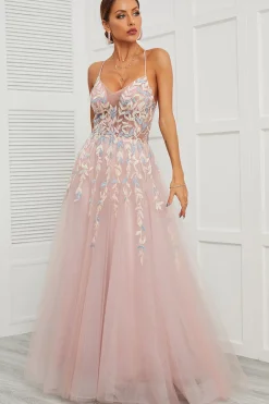 Spaghetti Tiras Rosa Tulle Vestido de Baile