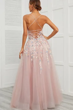 Spaghetti Tiras Rosa Tulle Vestido de Baile