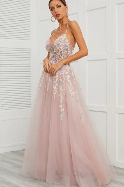 Spaghetti Tiras Rosa Tulle Vestido de Baile