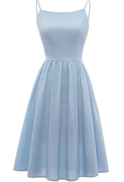 Spaghetti Tiras vestido de verão azul com bowknot