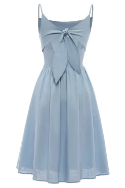Spaghetti Tiras vestido de verão azul com bowknot