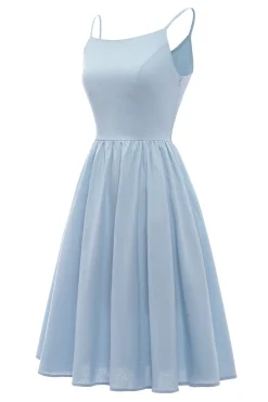Spaghetti Tiras vestido de verão azul com bowknot