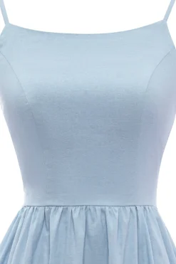 Spaghetti Tiras vestido de verão azul com bowknot