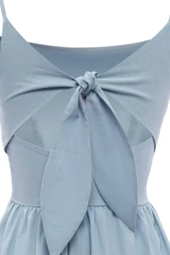 Spaghetti Tiras vestido de verão azul com bowknot