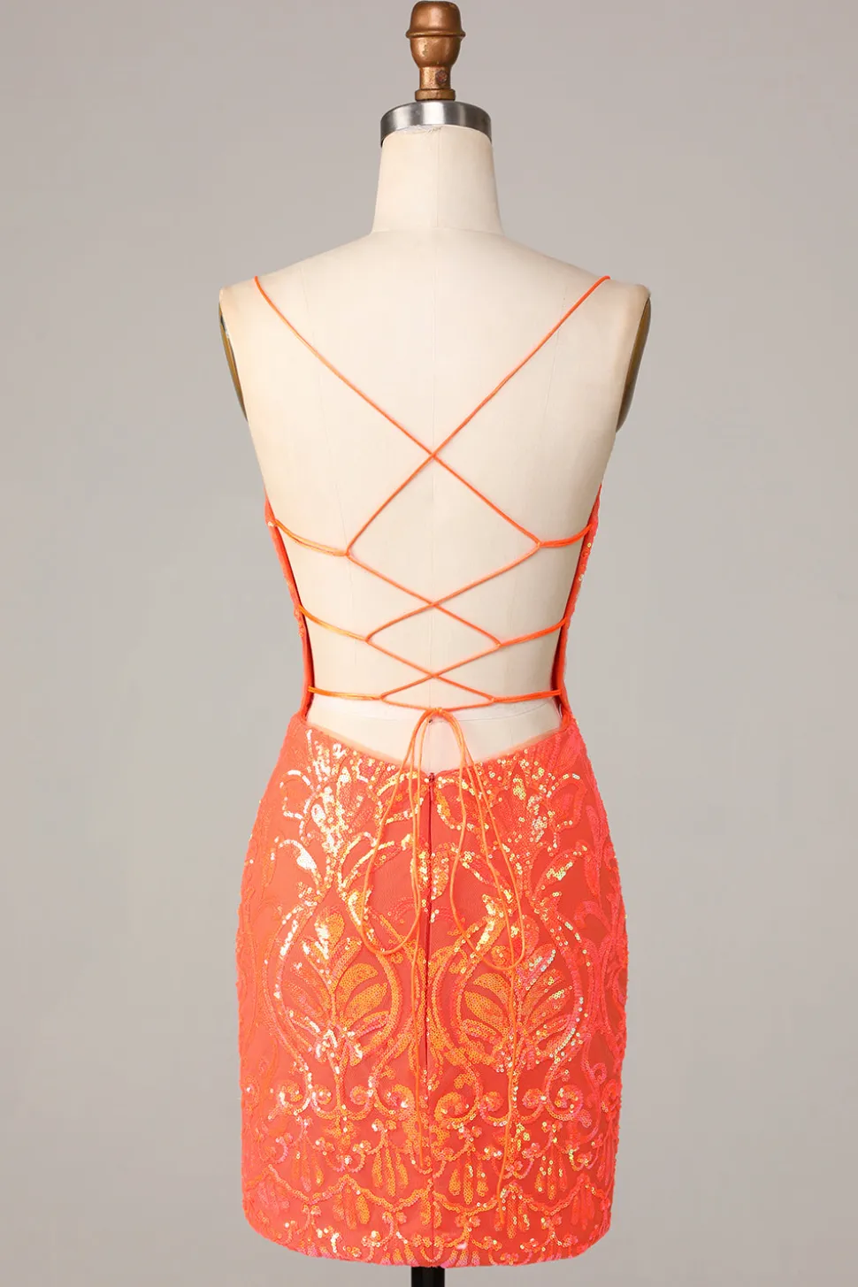 Sparkle 'til Dawn Bodycon Esparguete Correias Laranja Sequins Vestido Curto Homecoming